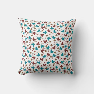 Coussin Boutons Rouges Fleurs en Papier Brun sur Fond Blan