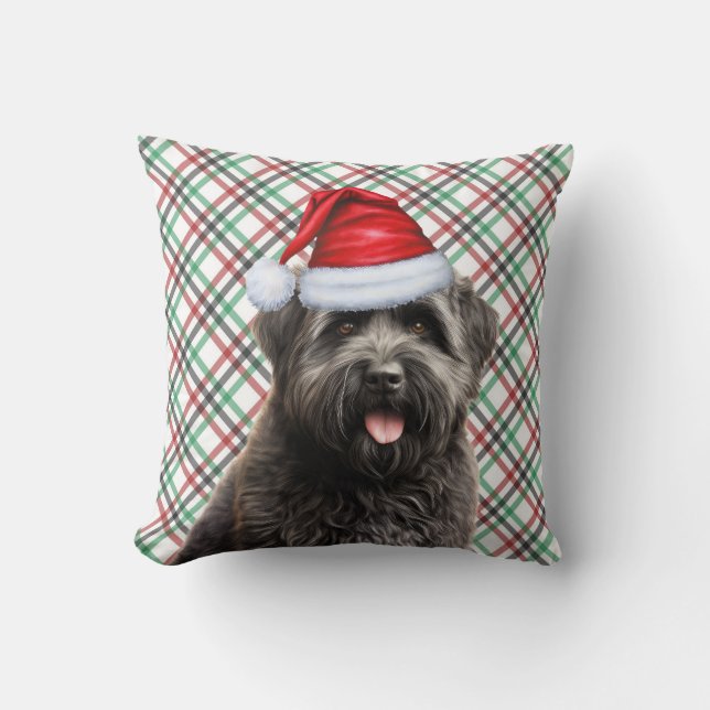 Coussin Bouvier Dog Rouge Vert Plaid Noël (Recto)