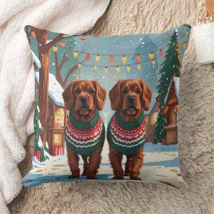 Coussin Bouviers des Flandres Chiens Noël Neige Vacances