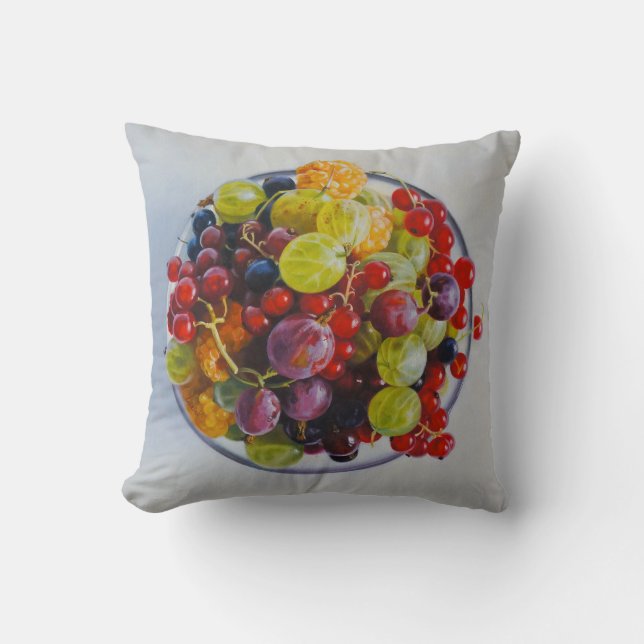 Coussin Bowl of Berries - Hyperréaliste Fruit Still Life (Recto)