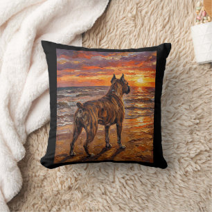 Coussin Boxer bringé au coucher de soleil sur la plage Cad