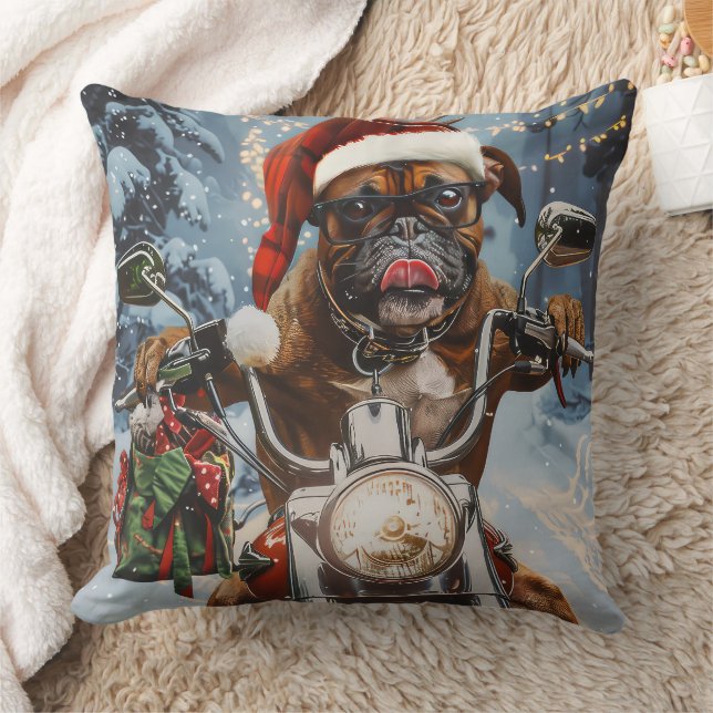 Coussin Boxer Chien équitation Moto Noël (Couverture)