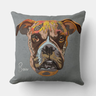 Coussin Boxer fou peint à la main