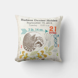 Coussin Boy Nursery Baby Birth Stat Raccoon Arrow Motif
