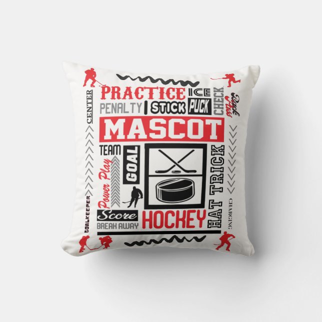 Coussin Boys Hockey Terminologie en rouge (Recto)