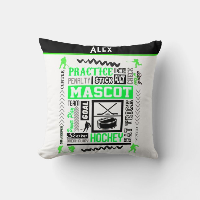Coussin Boys Hockey Terminologie Personnalisée Neon Green (Recto)