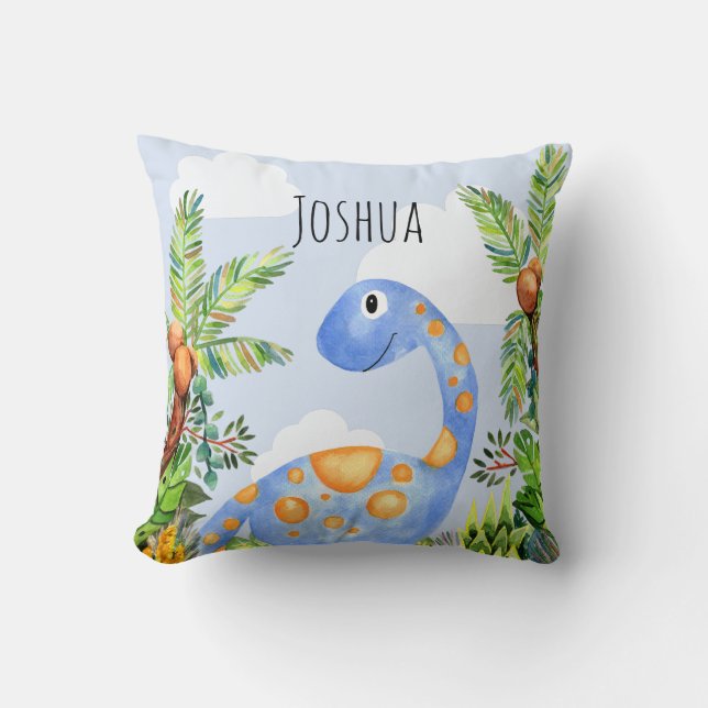 Coussin Boys Jungle Aquarelle Dinosaure et nom Enfants (Recto)