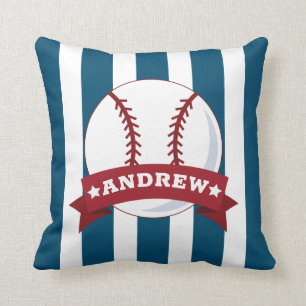 Coussin Boys Room Baseball Red and Blue Custom Name