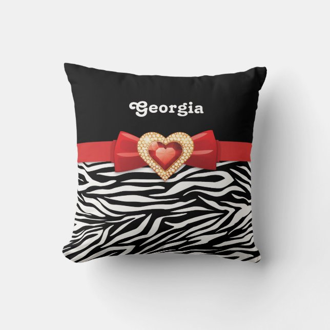 Coussin Bracelet noir blanc glamour imprimé, arc rouge & b (Recto)