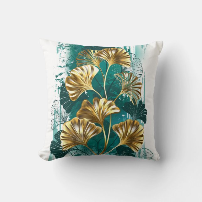 Coussin Branche avec Feuilles d'or Ginko Biloba (Recto)