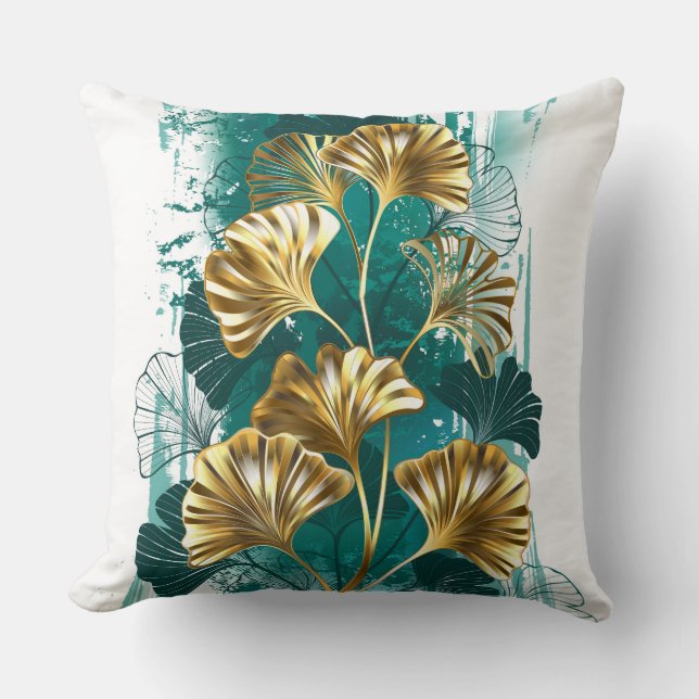 Coussin Branche avec Feuilles d'or Ginko Biloba (Recto)