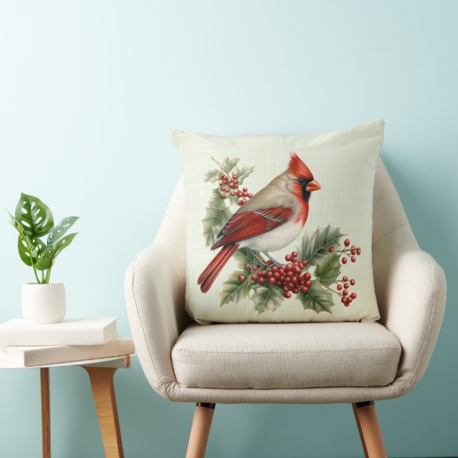 Coussin Branche cardinale de Noël rouge de Holly Berries (Chaise)