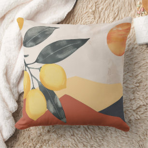 Coussin Branche de citron avec Abstrait minimaliste Sun