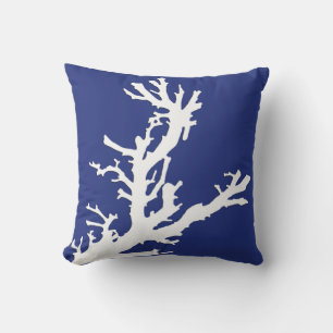 Coussin Branche de corail - bleu marine et blanc