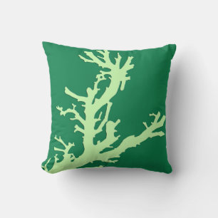 Coussin Branche de corail - chaux et vert émeraude