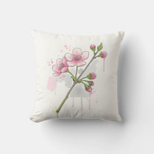 Coussin Branche de fleurs de cerisier à l'aquarelle modern