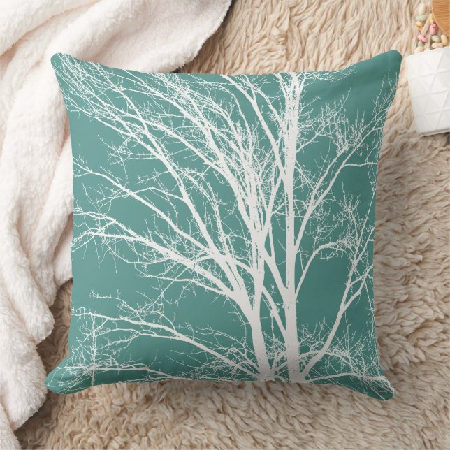 Coussin Branches d'arbre blanc vert (Couverture)