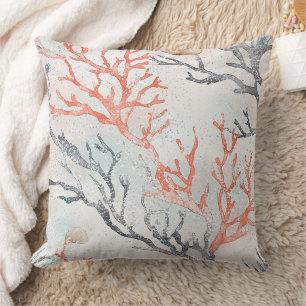 Coussin Branches de corail et vagues océaniques à l'aquare