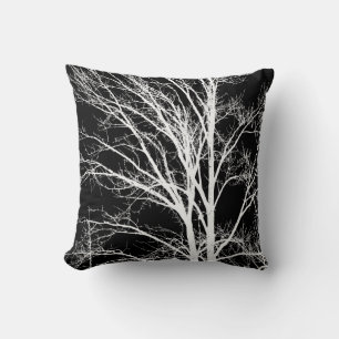 Coussin Branches de l'arbre noir blanc