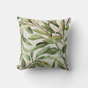 Coussin Branches d'olivier à l'aquarelle Botanique