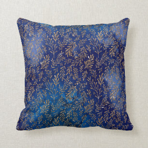 Coussin Branches d'or en violet et bleu