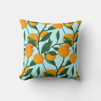 Coussin Branches d'oranges, agrumes imprimé vintage.