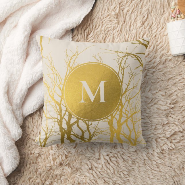 Coussin Branches Gold Tree Motif Monogramme beige (Couverture)