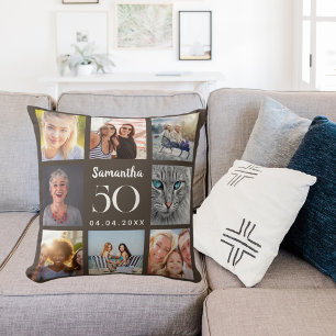 Coussin Braun taupe collage photo personnalisé anniversair