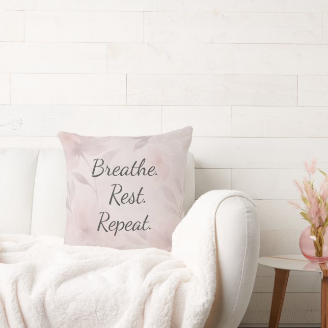 Coussin Breathe Rest Repeat Elegant Blush Pink Floral (Canapé)