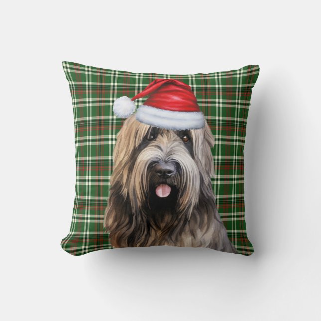 Coussin Briard Shepherd Green Plaid Noël Holiday (Recto)