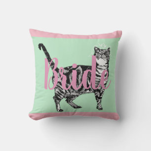 Coussin Bride Pink Tabby chat floral Mariage Décor Cuisine