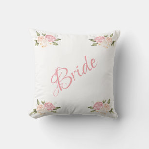 Coussin Bride rose floral Script chic Mariage aquarelle
