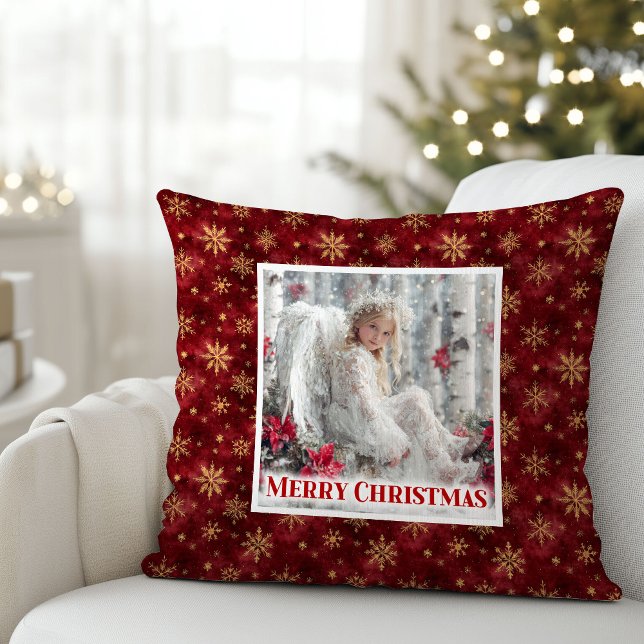 Coussin Bright Angelic Red Gold Christmas Pillow Gift (Bright Angelic Red Gold Christmas Pillow Gift)