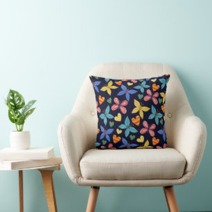 Coussin Bright Boho Butfly Motif sur Navy Blue
