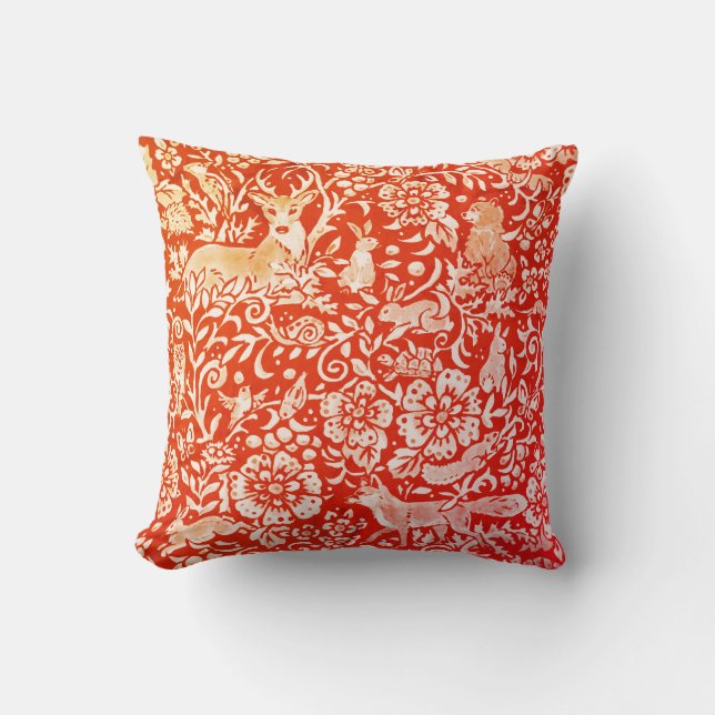 Coussin Bright Orange Red Fall Automne Forêt animale Cerf (Recto)