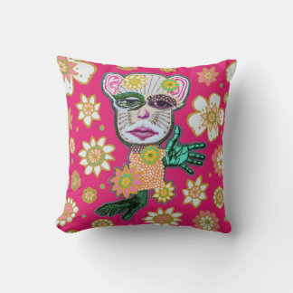 Coussin Bright Pink Drollery Motif par Natalie Schorr
