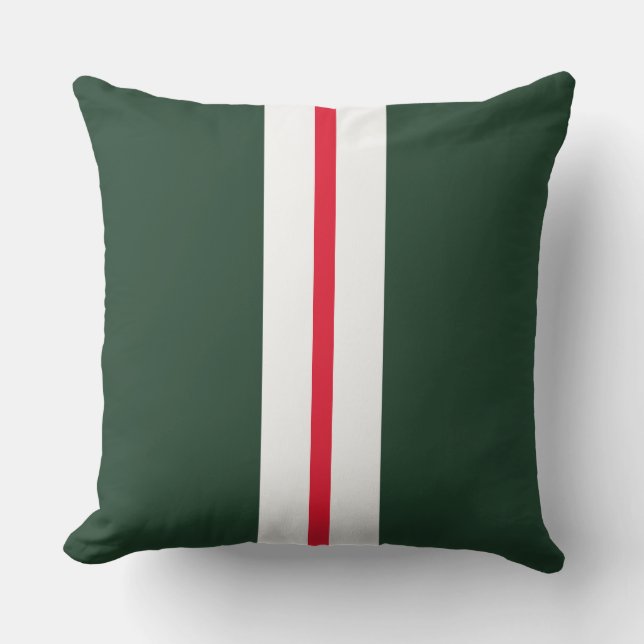 Coussin Bright Red White Bold Forest Green Racing Stripes (Recto)