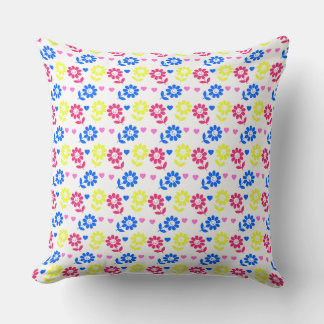 Coussin Bright Retro Floral Pattern avec Coeurs