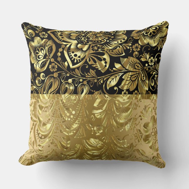 Coussin Brillant or Damas Accent noir (Recto)