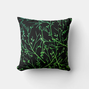Coussin Brindilles vertes sur noir
