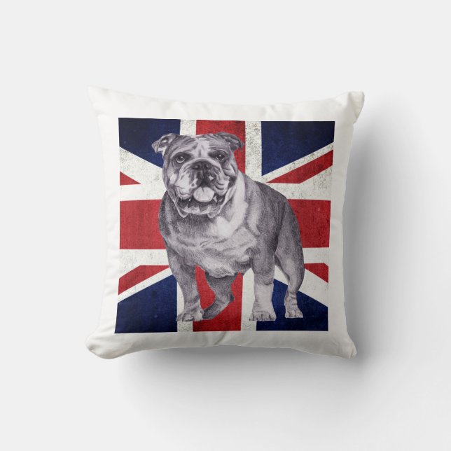 Coussin britannique d'Union Jack de bouledogue par (Recto)