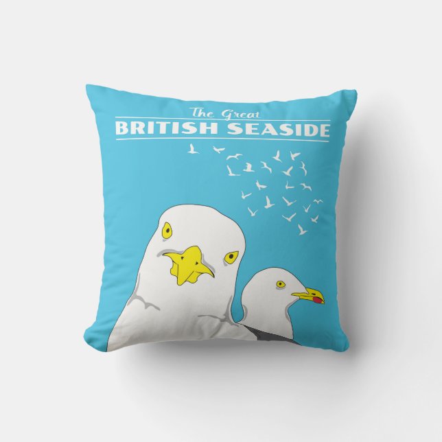 Coussin British Seaside Travel Souvenir Seagull Birds (Recto)