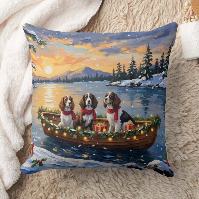 Coussin Brittany Spaniel Christmas Boat Holiday (Couverture)