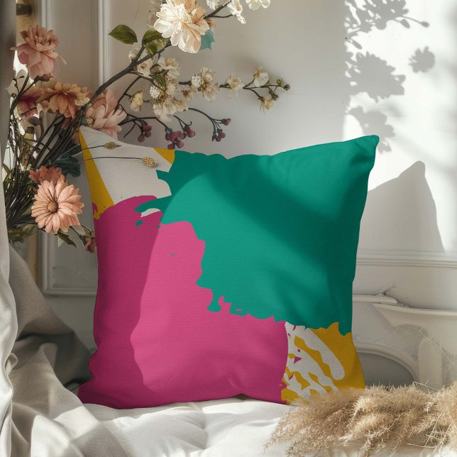 Coussin Brochures modernes - Rose, Turquoise & Jaune sur c (Créateur téléchargé)