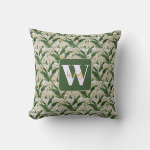 Coussin Broderie de lys calla blanc Monogramme floral