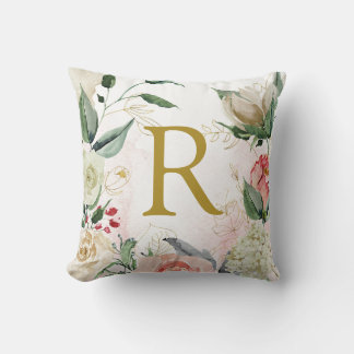 Coussin Broderie jolie aquarelle florale personnalisée