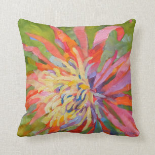 Coussin Broméliade à fleurs tropicales vert orange