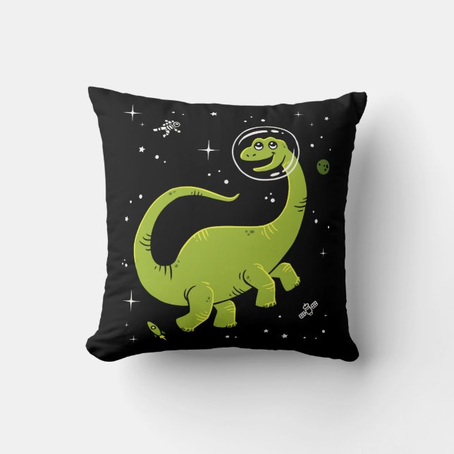 Coussin Brontosaurus Vert Dinos Dans L'Espace (Recto)