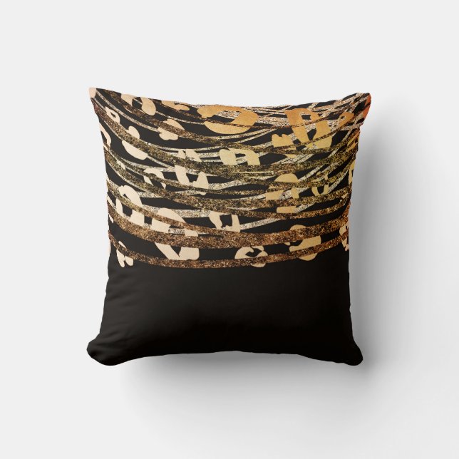 Coussin Bronze Or Noir Imprimé Léopard Guépard Glam (Recto)