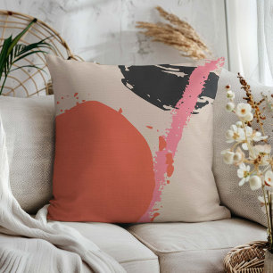 Coussin Brosse moderne - Rose, Pêche & Noir sur Beige